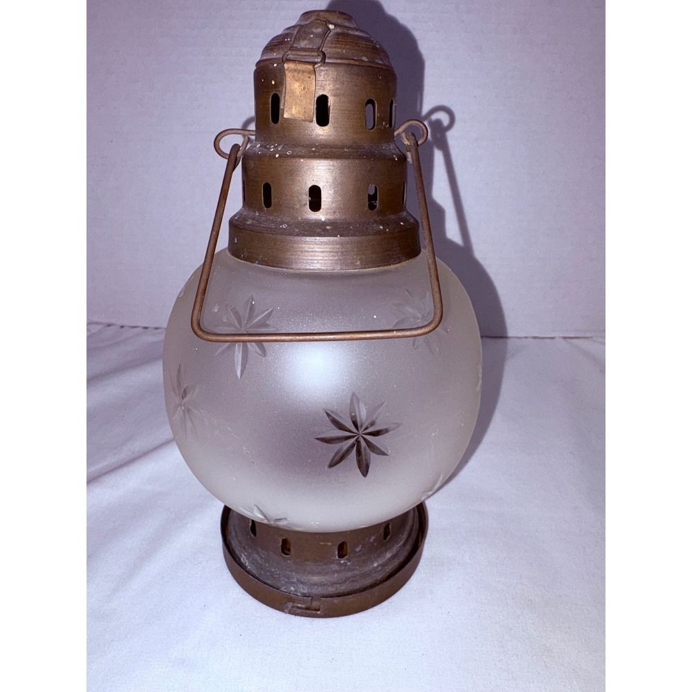 Frosted Etched Star Glass Brass Candle Lantern Hanging Tea Light Holder Vintage - Picture 3 of 14